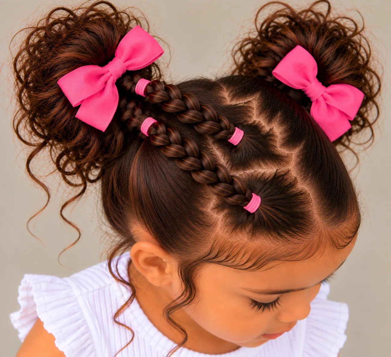 Child’s hairstyle with less defined hair parts