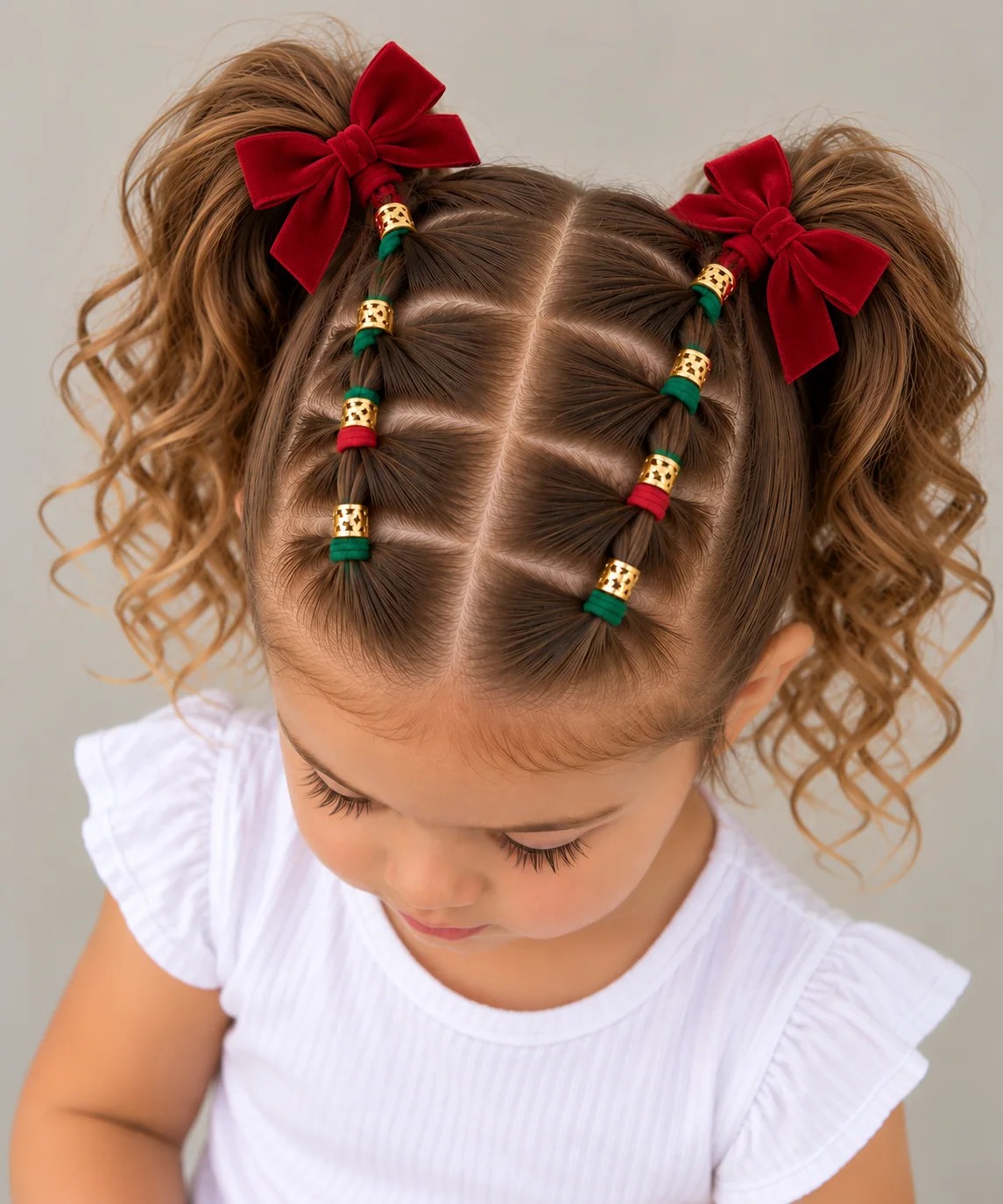 Same straight or wavy hairstyle decorated for Christmas